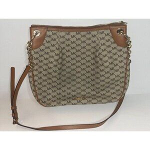 Michael Kors Jet Set Signature Natural Jacquard Large Shoulder Crossbody Bag